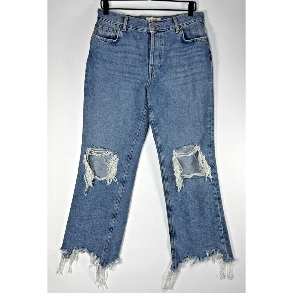 We The Free‎ by Free People Womens Jeans Size 29 Blue Distressed Ripped Raw Hem